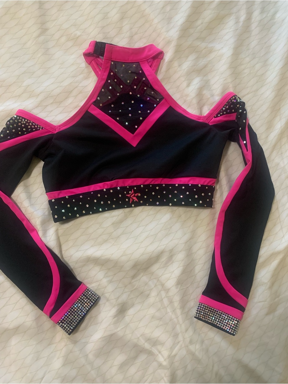 Fierce Black & Hot Pink Rhinestone Cheer Crop Top - Picture 6 of 10